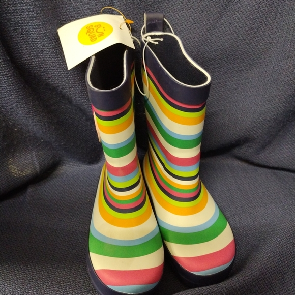 Toddler Girls Sun Squad Rain Rubber Boots Sz Medium 7/8 Striped NEW - Picture 2 of 6